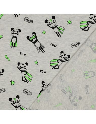 Tissu jersey chiné - Super héros vert fond gris