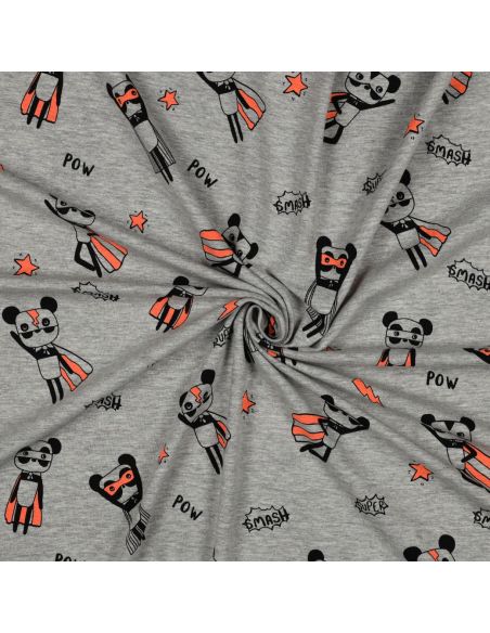 Tissu jersey chiné - Super héros orange fond gris
