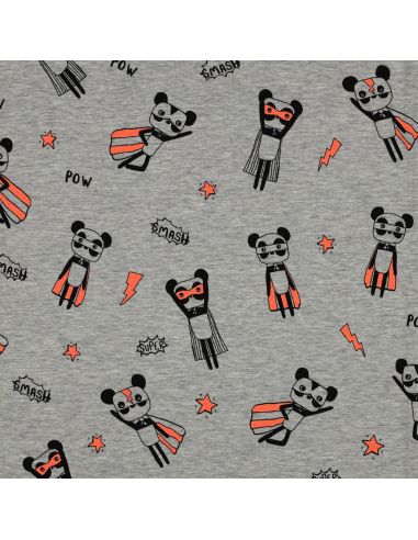 Tissu jersey chiné - Super héros orange fond gris