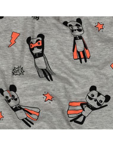 Tissu jersey chiné - Super héros orange fond gris