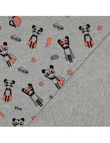Tissu jersey chiné - Super héros orange fond gris