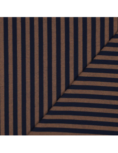 Tissu popeline de coton - Rayures larges - Marron et navy 2