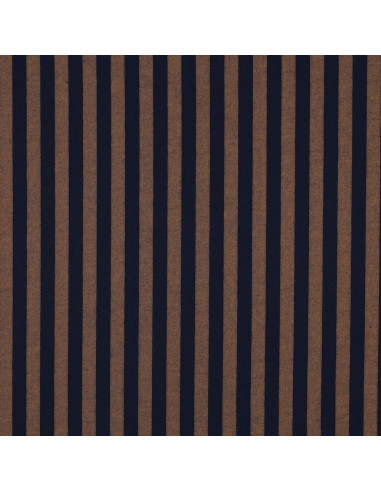 Tissu popeline de coton - Rayures larges - Marron et navy