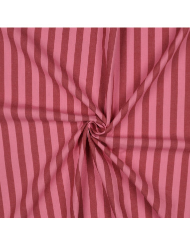 Tissu popeline de coton - Rayures larges - Bordeaux et rouge