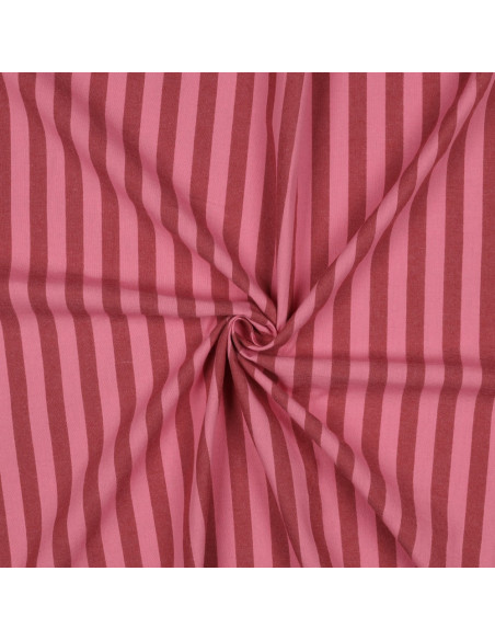 Tissu popeline de coton - Rayures larges - Bordeaux et rouge