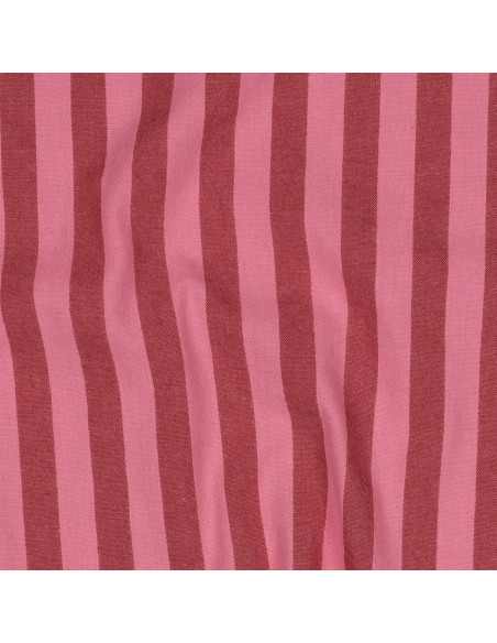 Tissu popeline de coton - Rayures larges - Bordeaux et rouge