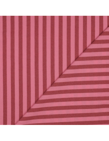 Tissu popeline de coton - Rayures larges - Bordeaux et rouge