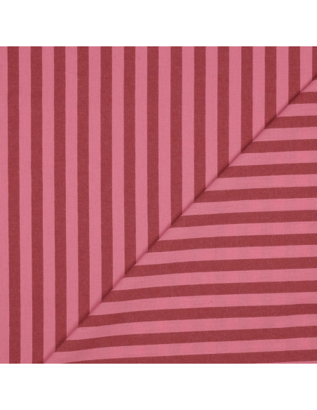 Tissu popeline de coton - Rayures larges - Bordeaux et rouge