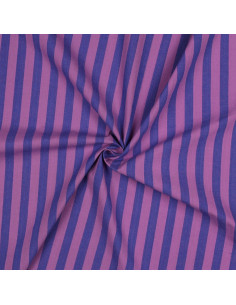 Tissu popeline de coton - Rayures larges - Figue et violet