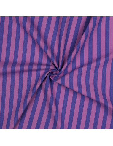 Tissu popeline de coton - Rayures larges - Figue et violet