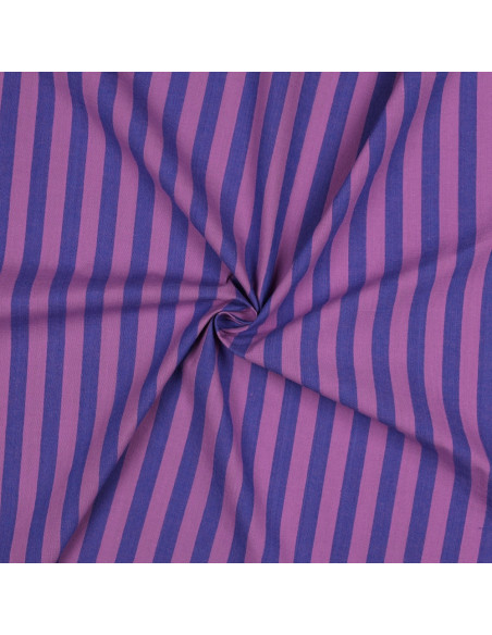 Tissu popeline de coton - Rayures larges - Figue et violet