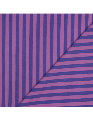 Tissu popeline de coton - Rayures larges - Figue et violet