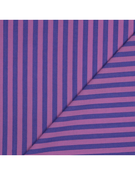 Tissu popeline de coton - Rayures larges - Figue et violet