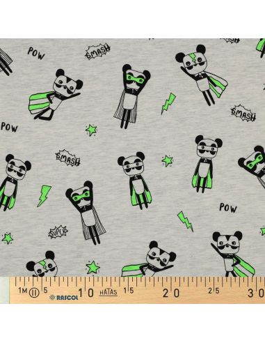Tissu jersey chiné - Super héros vert fond gris