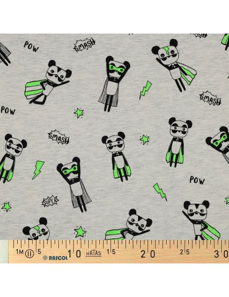 Tissu jersey chiné - Super héros vert fond gris