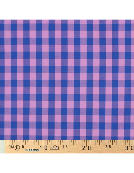 Tissu popeline de coton - Vichy grands carreaux - Lavande et bleu