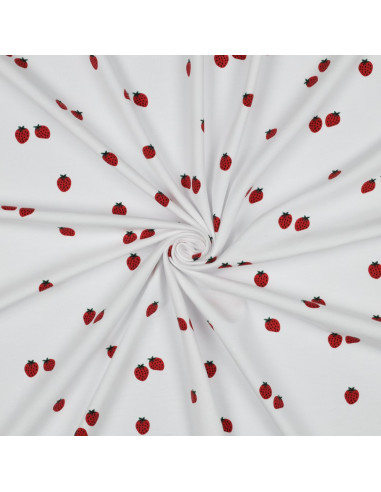 Tissu jersey Fraises - Fond blanc