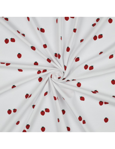 Tissu jersey Fraises - Fond blanc