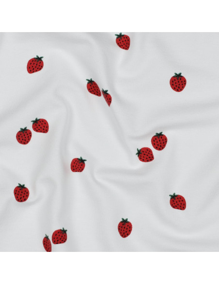 Tissu jersey Fraises - Fond blanc