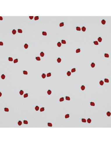 Tissu jersey Fraises - Fond blanc