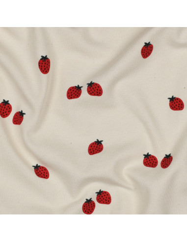 Tissu jersey Fraises - Fond naturel
