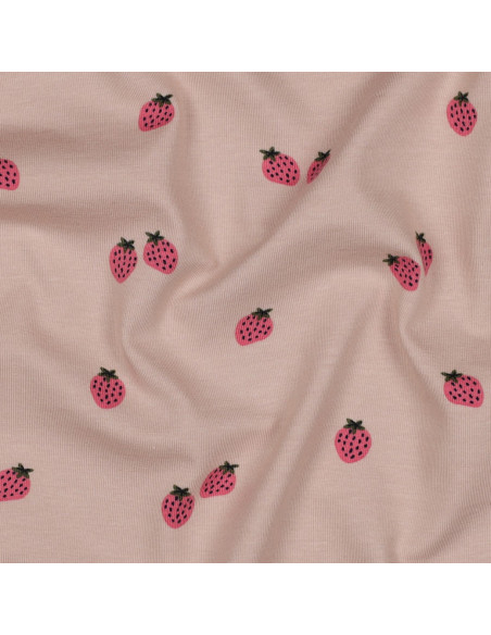 Tissu jersey Fraises - Fond pêche