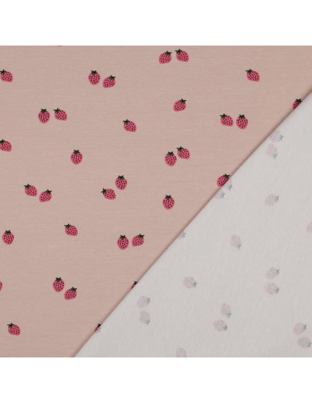 Tissu jersey Fraises - Fond pêche