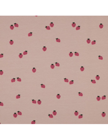 Tissu jersey Fraises - Fond pêche