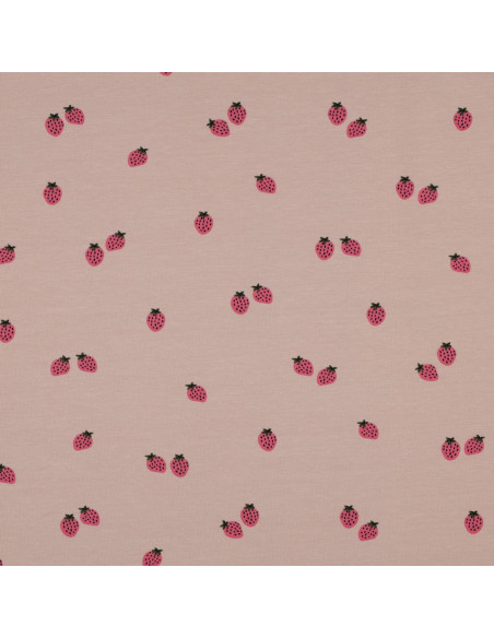 Tissu jersey Fraises - Fond pêche