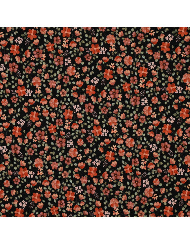 Tissu jersey Anna - Fleurs pêches sur fond noir