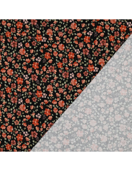 Tissu jersey Anna - Fleurs pêches sur fond noir