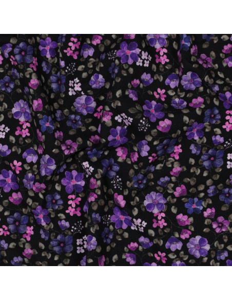 Tissu jersey Anna - Fleurs violettes sur fond navy