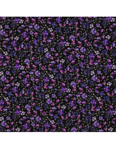 Tissu jersey Anna - Fleurs violettes sur fond navy
