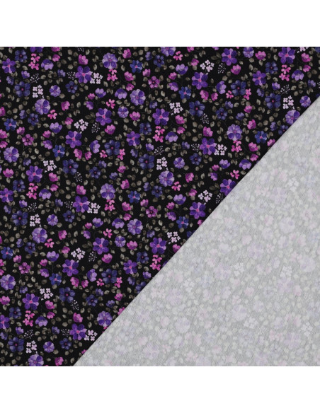 Tissu jersey Anna - Fleurs violettes sur fond navy