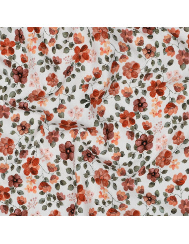 Tissu jersey Anna - Fleurs pêches sur fond blanc