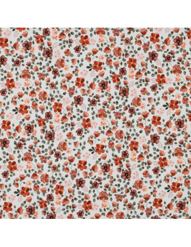 Tissu jersey Anna - Fleurs pêches sur fond blanc