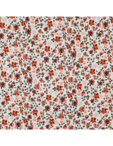 Tissu jersey Anna - Fleurs pêches sur fond blanc
