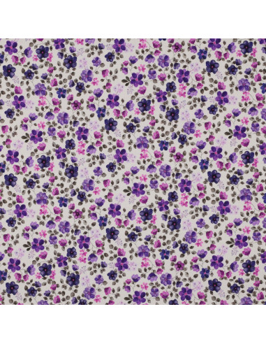 Tissu jersey Anna - Fleurs violettes sur fond blanc cassé