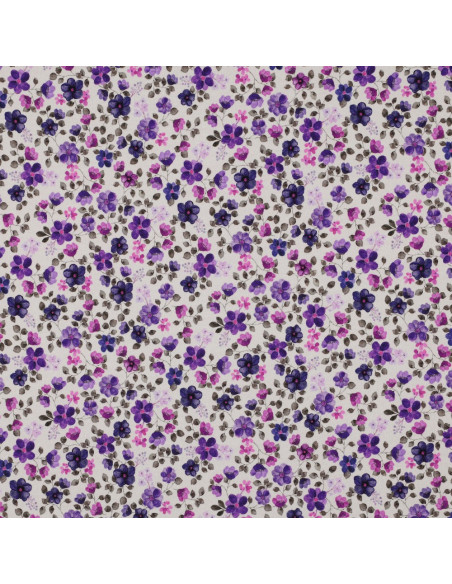 Tissu jersey Anna - Fleurs violettes sur fond blanc cassé