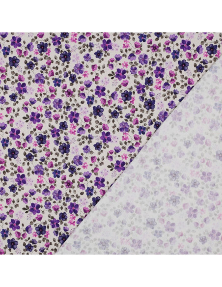 Tissu jersey Anna - Fleurs violettes sur fond blanc cassé