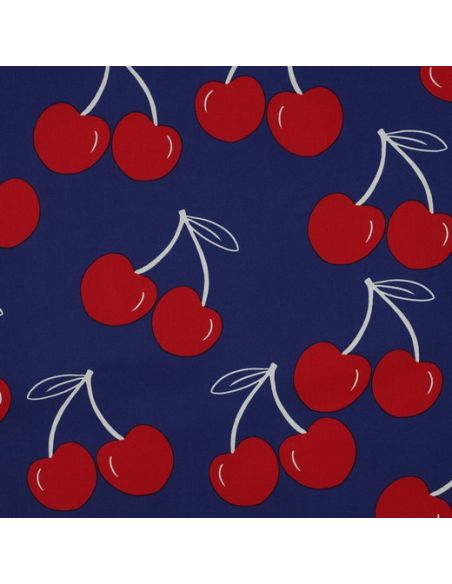 Tissu coton déperlant grosses cerises - Bleu