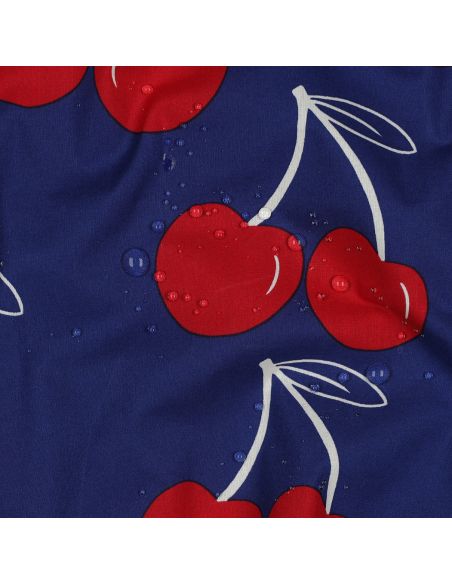 Tissu coton déperlant grosses cerises - Bleu