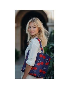 Tissu coton déperlant grosses cerises - Bleu 2