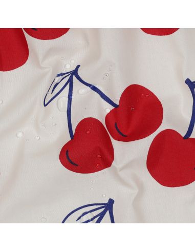 Tissu coton déperlant grosses cerises - Blanc cassé