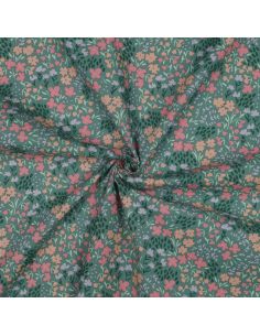 Tissu coton déperlant petites fleurs - Fond vert