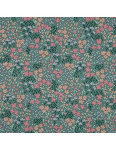 Tissu coton déperlant petites fleurs - Fond vert