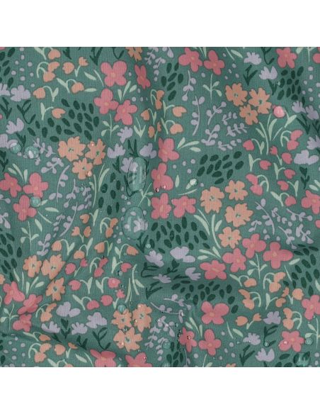 Tissu coton déperlant petites fleurs - Fond vert