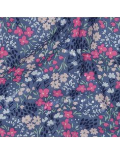 Tissu coton déperlant petites fleurs - Fond bleu jeans 2