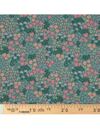 Tissu coton déperlant petites fleurs - Fond vert