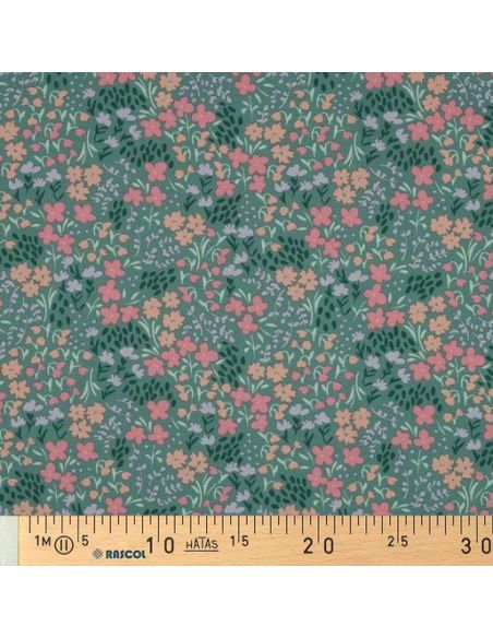 Tissu coton déperlant petites fleurs - Fond vert